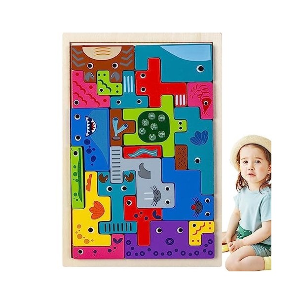 Geruwam Blocs Motifs | Puzzles en Bois pour | Motif Personnes Pièces colorées pour Les Plus 3 Ans Apprendre des Formes Véhicu