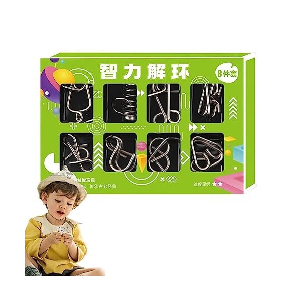 Decorhome Casse-tête en Fer - Anneau Magique Chinois 8 pièces | Puzzle en Fil métallique IQ Test -Compression Toys Magic Toy,