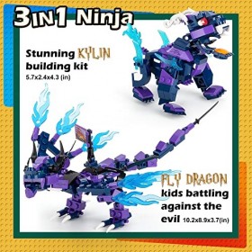 Blocs de construction de dragon légendaires avec coffre au trésor et arme, cadeaux de jouets dragon 3 en 1 pour garçons fille