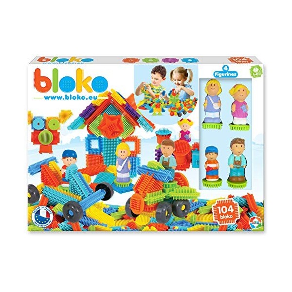 BLOKO – Coffret de 100 BIoko avec 4 Figurines 3D Famille – Dès 12 Mois - Fabriqué en Europe – Jouet de Construction 1er âge –