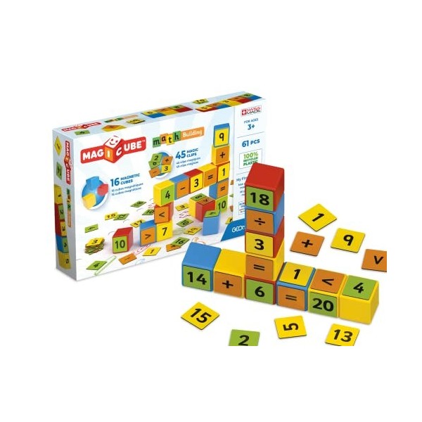 Geomag, Magicube Math Building Clips, Jeux Magnétiques pour Enfants dès 3 Ans, pour Apprendre les Mathématiques, Pack de 61 P