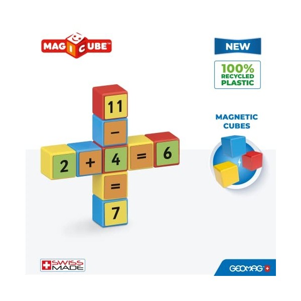 Geomag, Magicube Math Building Clips, Jeux Magnétiques pour Enfants dès 3 Ans, pour Apprendre les Mathématiques, Pack de 61 P