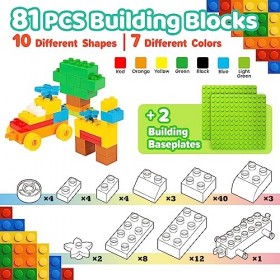 Lot de 81 grands blocs de construction et 2 plaques de construction - Compatible avec les briques Lego Duplo et les grandes m