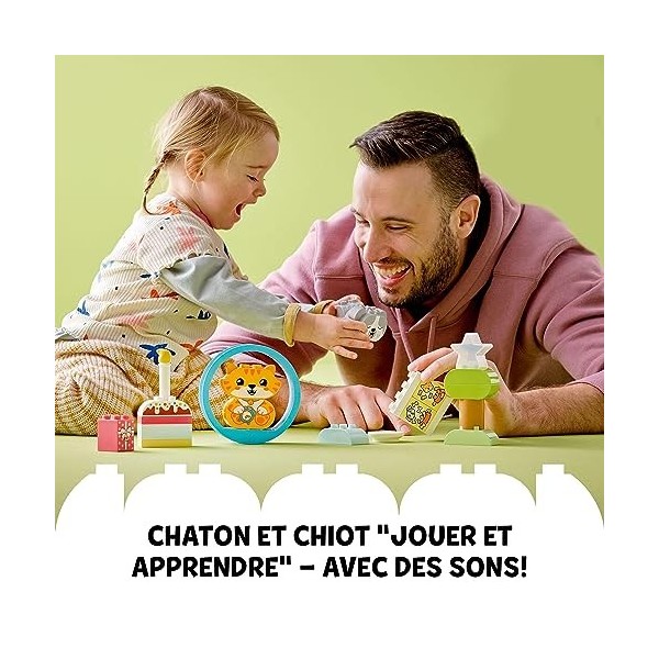 LEGO 10977 Duplo Mes Premiers Chiot et Chaton avec Effets Sonores, Jouet dÉveil pour Enfants de 18 Mois, Bébés Animaux à Con