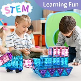 Jouet Enfant 1 2 3 4 ans Garçon Fille, 52 Pièces Construction Magnetique Enfant avec Brillant Diamant Surface Enfants Jouet É