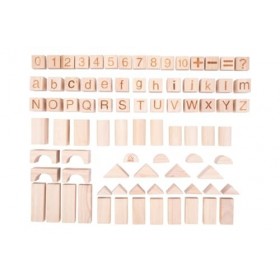 Dorjee - DT26013 - Baril de 84 Blocs de Construction en Bois Naturel - découverte Chiffres et Lettres - Jeu de Construction e