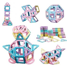 Magblock Lot de 52 Blocs de Construction magnétiques 3D pour Enfants