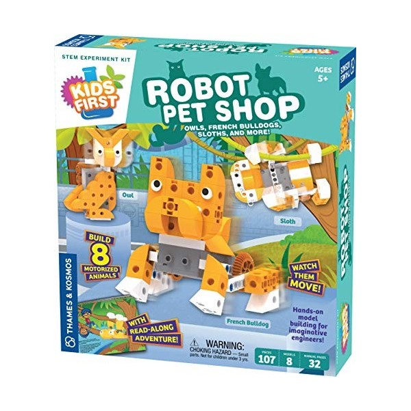 Thames & Kosmos , 567015, Kids First: Robot Pet Shop, Owls, French Bulldogs, Sloths and More!, Level 2 Science Kit, Ages 5-7