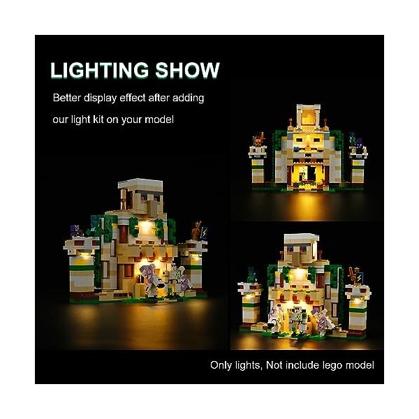 cooldac Kit déclairage LED pour Lego 21250 Minecraft La forteresse du golem en fer, kit déclairage décoratif créatif compat