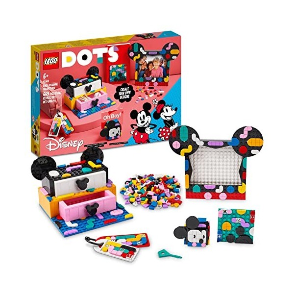 LEGO 41964 Dots Boîte Créative La Rentrée Mickey Mouse et Minnie Mouse, 6 en 1, Rangement, Cadre Photo, Porte-clés, Bloc-Note