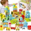 Onshine 62 Pièces Jouet Blocs de Construction en Bois, Petit Cube Bébé Jeux Puzzle pour Enfant, Cadeau Éducatif, Multicolore