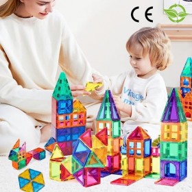 mloong Construction Magnetique Enfant,100 Pièces Magna Tiles de 2 à 8 Ans,Riche en Couleurs Magnet Enfant,Éducatifs Cadeau po