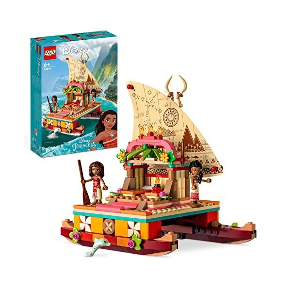 LEGO 43210 Disney Princesse Le Bateau d’Exploration de Vaiana, Jouet avec Mini-Poupée Sina, et Figurine Dauphin, Jeu Créatif 