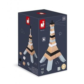 Janod - Tour Eiffel à Construire en Bois 21 Pièces - Jeu de Construction - Jeu dAdresse - Motricité Fine et Concentration - 