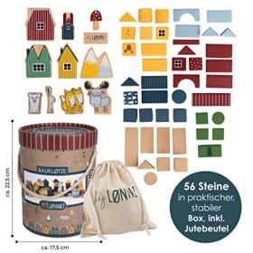 HEJ LØNNE Jeu de Construction en Bois dans Une Boîte de 56 Pièces - Jouet Bois pour Enfants à partir de 1 an - Bloc de Constr