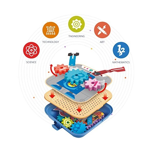 Hape- Jeu d’Engrenages et de Construction, E1065, Multicolore