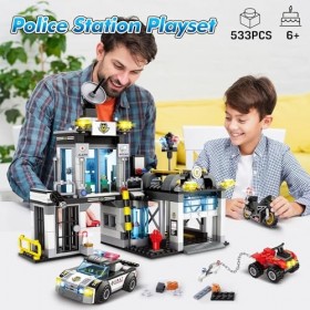 HOGOKIDS Kit de construction de poste de police - Jouet de construction de police avec centre de commande voiture de police m
