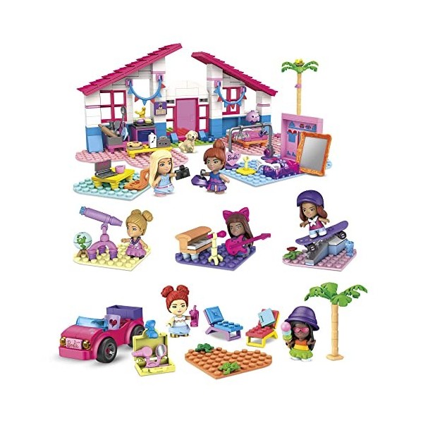 Mega Construx Barbie Pack de 5 Coffrets à Construire Avec 7 Mini-Figurines, Jeu de Briques de Construction, 440 Pièces, Pour 