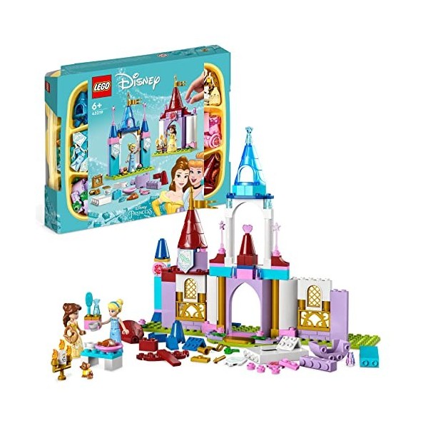 LEGO 43219 Disney Princess Châteaux Créatifs, Jouet Château avec Mini-Poupées Belle et Cendrillon et Boîte de Rangement en Br