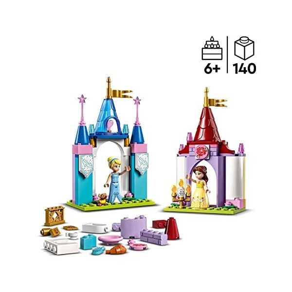 LEGO 43219 Disney Princess Châteaux Créatifs, Jouet Château avec Mini-Poupées Belle et Cendrillon et Boîte de Rangement en Br