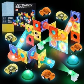 Herenear Blocs Construction Magnétiques Jouet, 49 PCS 3D Jeu Magnetique Construction Aimanté avec 6 Voiture, Jeux Aimantés Co