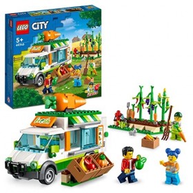 LEGO 60345 City Le Camion de Marché des Fermiers, Jouet de la Ferme avec Un Van Food Truck et Stand de Nourriture, pour Enfan