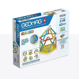 Geomag, Supercolor Recycled, Constructions Magnétiques, Barrettes et Panneaux Colorés, Pack de 42 Pièces, 100% Plastique Recy