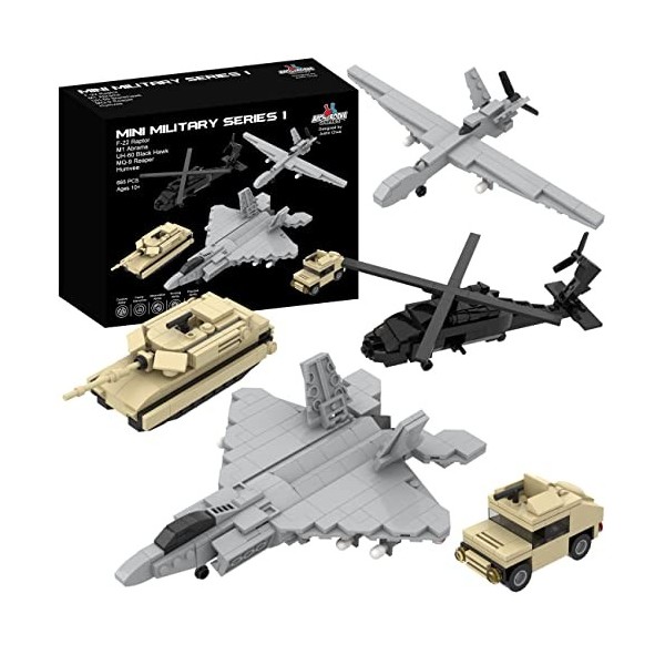 Apostrophe Games 5 Militaire Ensemble de Blocs de Construction 665 Pièces F-22 Raptor, M1 Abrams réservoir, Hélicoptère Bla