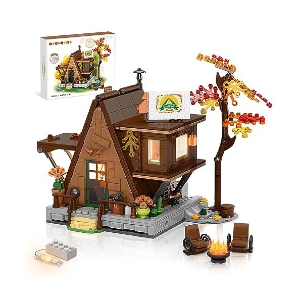 HOGOKIDS A-Frame Cabin Kit de construction avec lumière LED - 683 pièces - Kit de construction de maison pour amis, camping, 