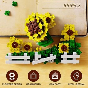 Jouet de Construction, Tournesols, Fleurs Artificielles, 666 Pièces Blocs de Construction Fleur, Décoration de Maison, Collec