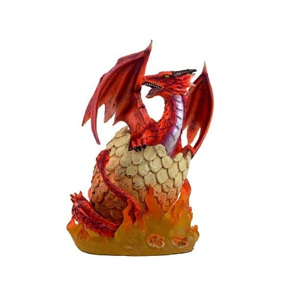 Monde Féérique - Figurine Dragon Rouge avec Oeufs en Flamme