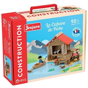 Jeujura-La Cabane de Pêche-90 pièces Bois Naturel-Un Tapis Nombreux Accessoires-Jeu de Construction-Âge Minimum : 3 Ans, 8219