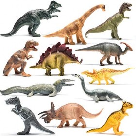 Prextex Assortiment de 12 Grands Dinosaures Figurines Réalistes - Dinosaure Jouet 25 cm en Plastique T-Rex et Autres Familles
