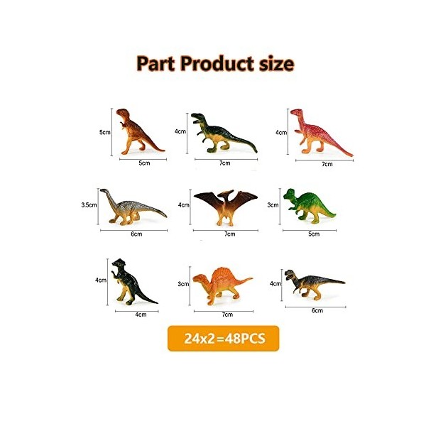 DAGORD 48 pièces Figurines de Dinosaures Jouet Dinosaure en Plastique 24 Styles Mini Dinosaures et Créatures Préhistoriques J