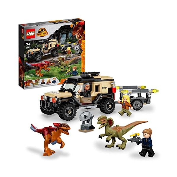 LEGO 76951 Jurassic World Le Transport du Pyroraptor et du Dilophosaurus, Jouet de Dinosaures, avec Voiture Tout-Terrain, Jeu