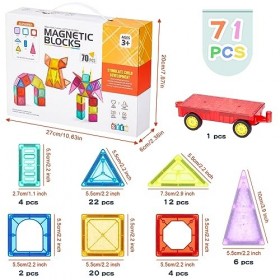 Benxdara Blocs de Construction Magnétiques Enfants, 71 Pièces Jeu de Magnétiques Construction, Éducatifs 3D Ensemble de Jouet