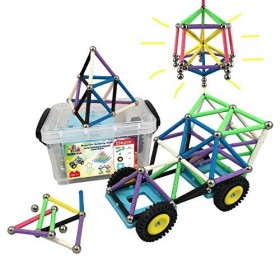 MerCie Blocs Construction magnétiques | 156 pcs: bâtons XL avec aimants puissants, Roues Voiture + Boite de Rangement Solide│