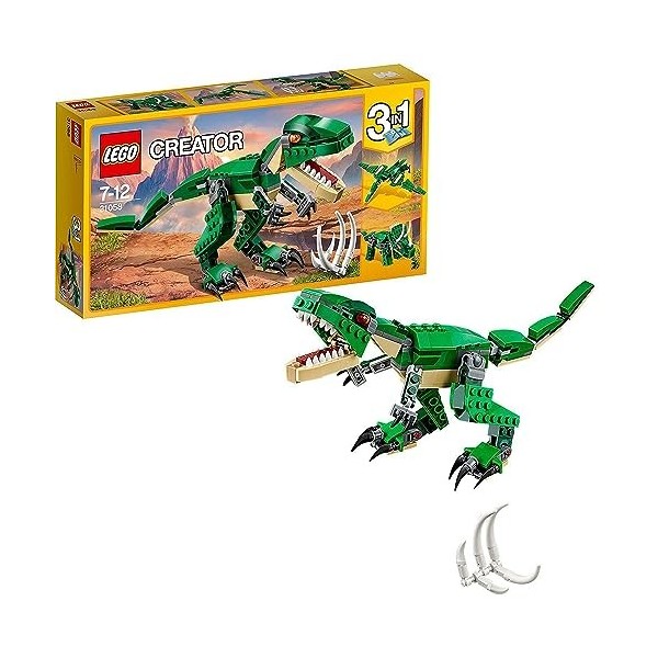 LEGO 31058 Creator 3-en-1 Le Dinosaure Féroce, Jouet Dinosaures, Figurines, T. Rex, Triceratops et Pterodactyl, Dino, Cadeau 