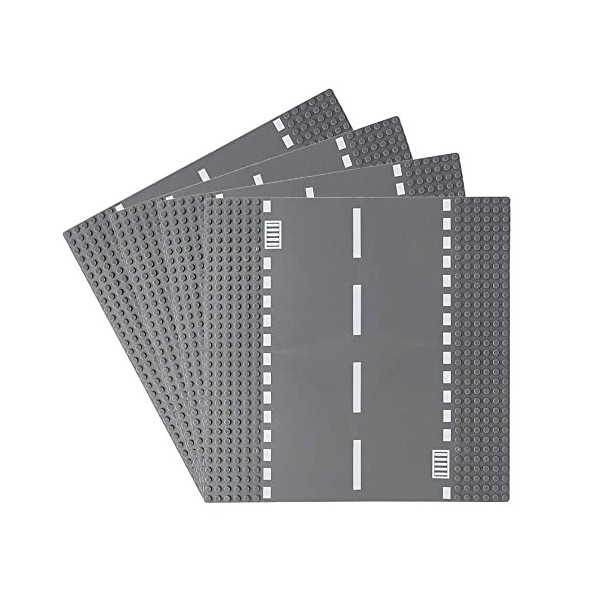 Feleph Plaques de Base Quatre Route Droite - pour Jeux de Construction Urbaine - Compatible avec Toutes Les Grandes Marques 4