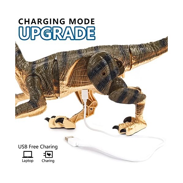 deAO Jouet Dinosaure télécommandé Rechargeable pour et Enfants avec Fonction de Marche et Sons et lumières rugissants, Robot 