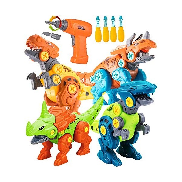 STAY GENT Démontage Jouet Dinosaure pour Enfants avec Perceuse Électrique, 4 Packs DIY Éducatif STEM Jouet, Construction Anni