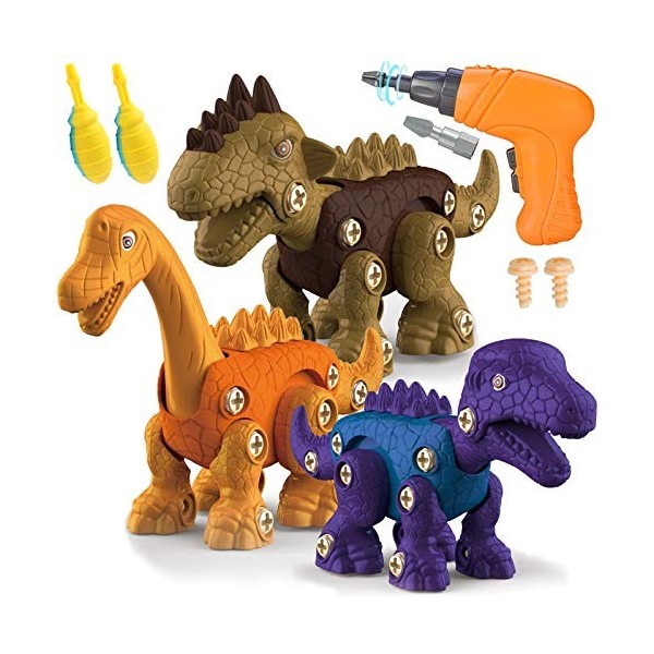 STAY GENT Démontage Jouet Dinosaure pour Enfants avec Perceuse Électrique, 4 Packs DIY Éducatif STEM Jouet, Construction Anni