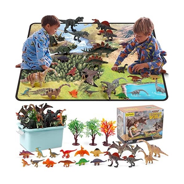 Dinosaure Jouet avec Tapis de Jeu Dactivité, Figurines de Dinosaures Educatives Réalistes y Compris Ptérodactyle, Tricératop