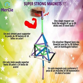 MerCie Blocs Construction magnétiques | 156 pcs: bâtons XXL avec aimants puissants, Billes Acier, Roues Voiture + Boite de Ra