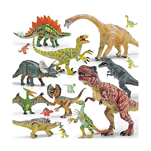 GizmoVine 20 Pcs Dinosaures Jouets, Jeu de Figurines de Dinosaures, Ensemble de Jouets Dinosaures avec mâchoires Mobiles incl