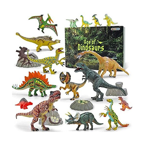 GizmoVine 20 Pcs Dinosaures Jouets, Jeu de Figurines de Dinosaures, Ensemble de Jouets Dinosaures avec mâchoires Mobiles incl