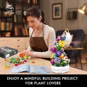 HOGOKIDS Jouet de construction musical avec lumière LED - Bouquet créatif - Boîte à musique botanique rotative - Blocs de con