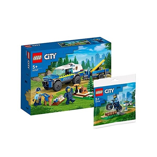 Lego City - Kit dentraînement mobile pour chien de police 60369 - Jouet de voiture de police 60369 + Entraînement vélo d