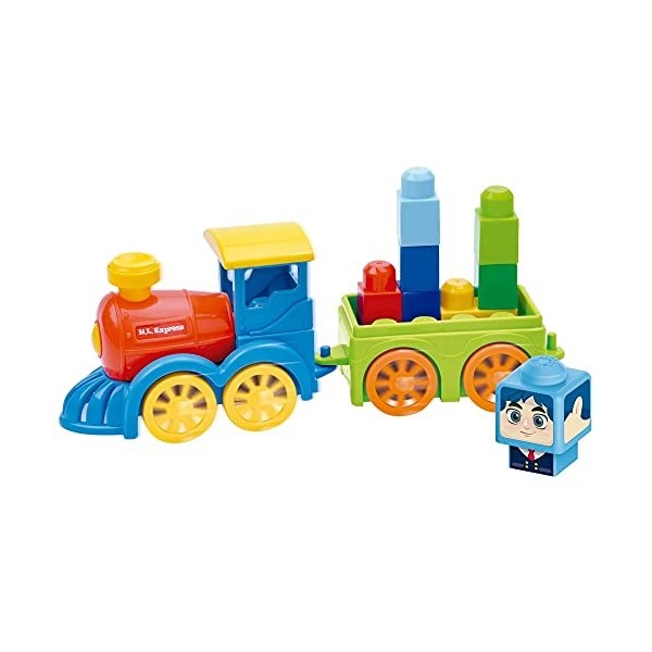 JUINSA- Set Blocs Construction avec Train en Plastique 28 x 25 x 11, 700331, Multicolore