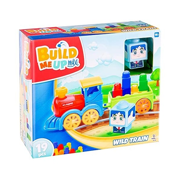 JUINSA- Set Blocs Construction avec Train en Plastique 28 x 25 x 11, 700331, Multicolore